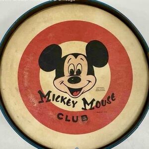 🥁 Vintage Mickey Mouse Club Tin Toy Drum — Disney — 1940s–1950s